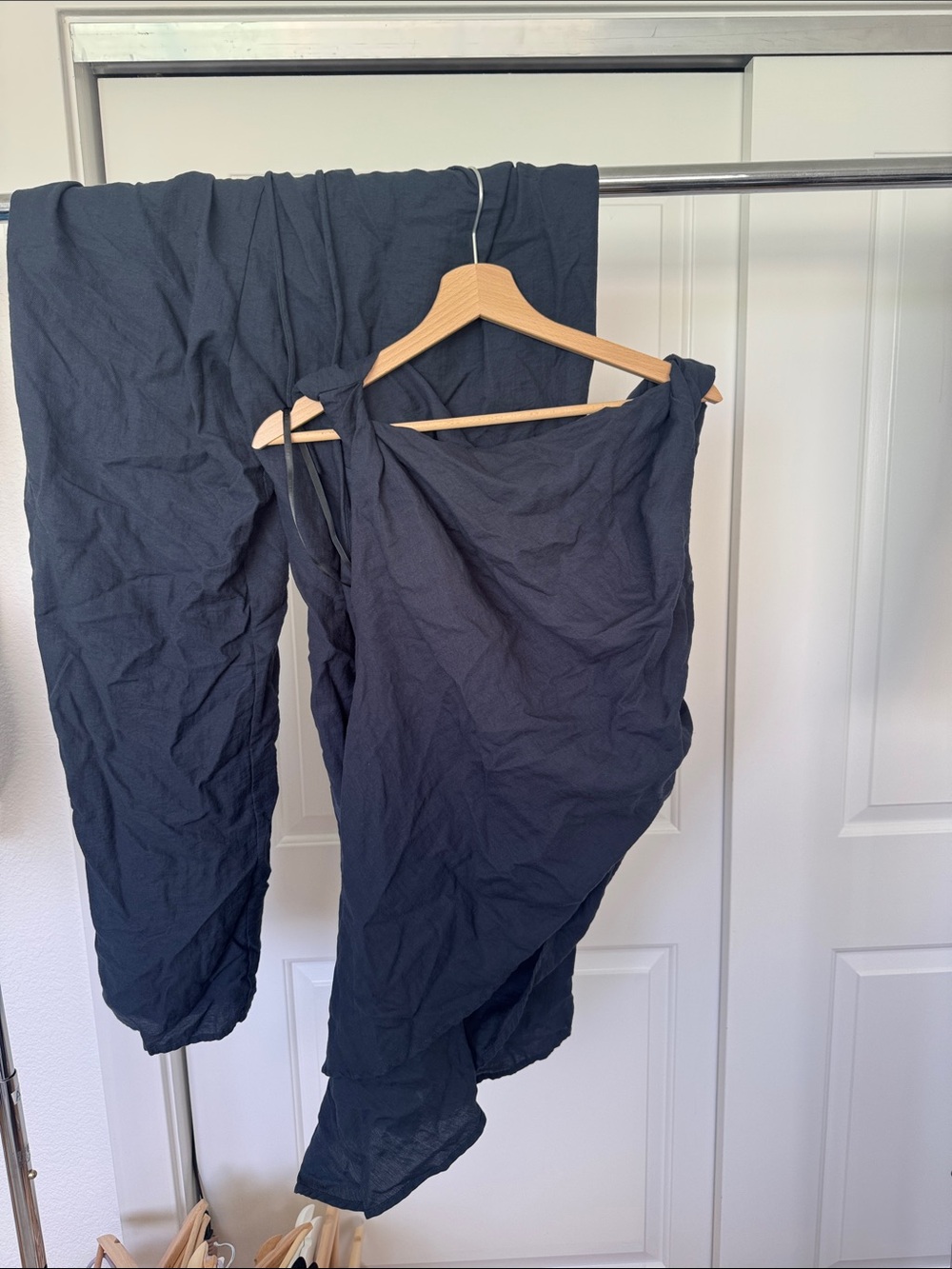 DISSH Navy Asymmetrical Top & Linen Pants Matching Set Size 12 - Picture 2 of 4